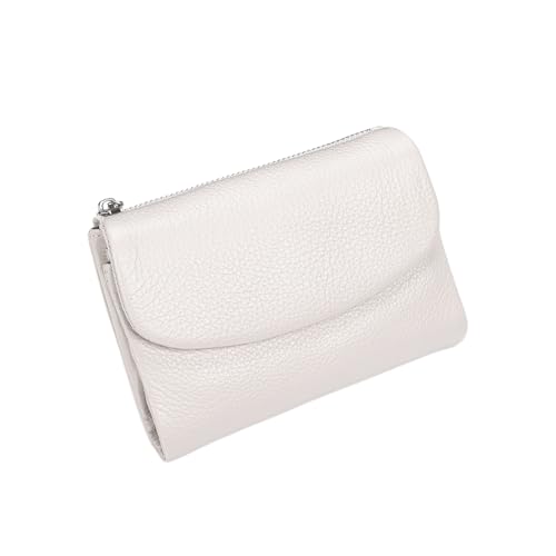 Jeeeun Unisex Pebble Leather Wallet, 5.3In Compact Genuine Leather Coin & Card Holder, Bifold Pocket Purse (Off-White) von Jeeeun