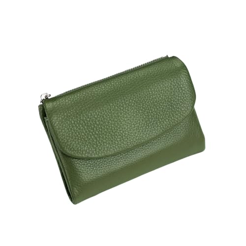 Jeeeun Unisex Pebble Leather Wallet, 5.3In Compact Genuine Leather Coin & Card Holder, Bifold Pocket Purse (Olive Green) von Jeeeun