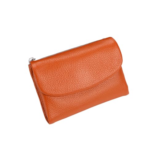 Jeeeun Unisex Pebble Leather Wallet, 5.3In Compact Genuine Leather Coin & Card Holder, Bifold Pocket Purse (Orange) von Jeeeun