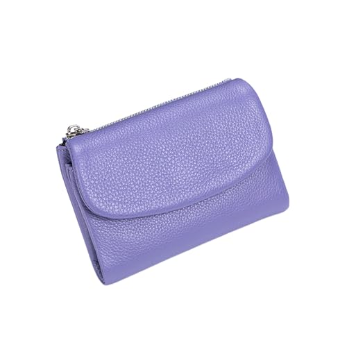 Jeeeun Unisex Pebble Leather Wallet, 5.3In Compact Genuine Leather Coin & Card Holder, Bifold Pocket Purse (Purple) von Jeeeun