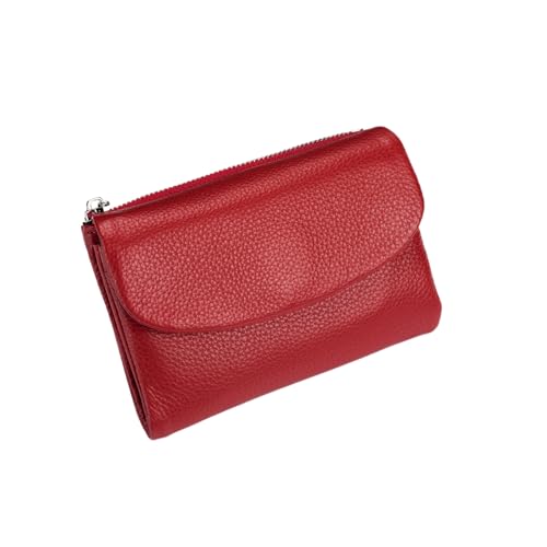 Jeeeun Unisex Pebble Leather Wallet, 5.3In Compact Genuine Leather Coin & Card Holder, Bifold Pocket Purse (Red) von Jeeeun