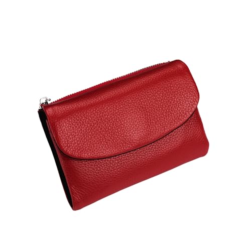 Jeeeun Unisex Pebble Leather Wallet, 5.3In Compact Genuine Leather Coin & Card Holder, Bifold Pocket Purse (Red and Black) von Jeeeun