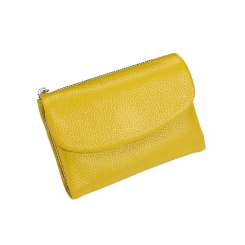 Jeeeun Unisex Pebble Leather Wallet, 5.3In Compact Genuine Leather Coin & Card Holder, Bifold Pocket Purse (Yellow) von Jeeeun