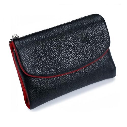 Jeeeun Unisex Pebble Leather Wallet, Unisex Soft Pebble Leather Wallet with Card Slots & Coin Pocket (Black and Red) von Jeeeun