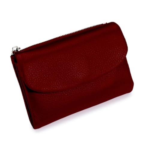 Jeeeun Unisex Pebble Leather Wallet, Unisex Soft Pebble Leather Wallet with Card Slots & Coin Pocket (Dark Red) von Jeeeun