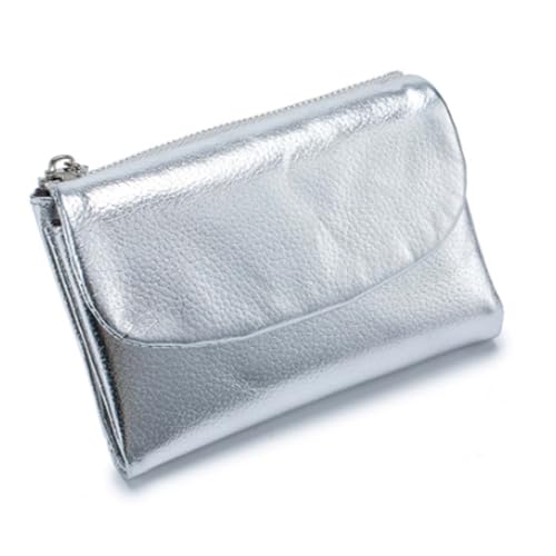 Jeeeun Unisex Pebble Leather Wallet, Unisex Soft Pebble Leather Wallet with Card Slots & Coin Pocket (Silver) von Jeeeun