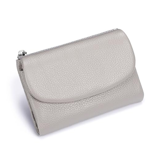 Jeeeun Unisex Pebble Leather Wallet - Full Grain Leather Card Holder, Coin Purse & Cash Slots for Women & Men (Gray-White) von Jeeeun