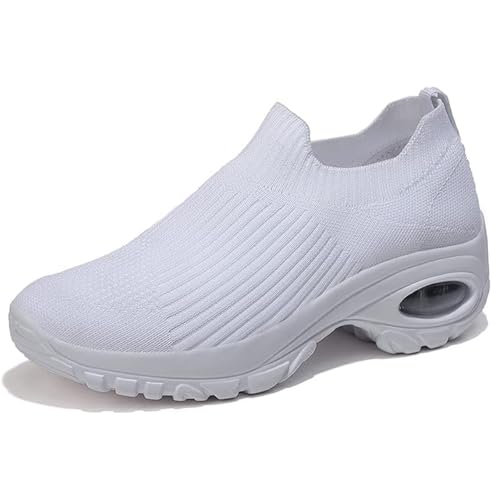 Jeeeun Women's Sneakers, Orthopedic Arch Support Slip on Air Cushion Breathable Mesh Lightweight for Daily Life (White,33) von Jeeeun