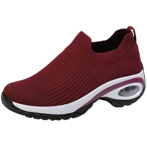 Jeeeun Women's Sneakers, Orthopedic Arch Support Slip on Air Cushion Breathable Mesh Lightweight for Daily life (Brownish Red,32 2/3) von Jeeeun