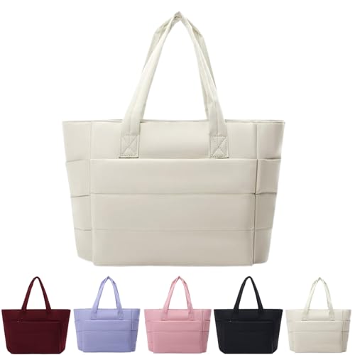 Jeeeun Zynor Tote Bag, 2025 New Monvielle Tote Bag, Large Capacity Soft Lightweight Puffy Bags for Women Trave (Off-White) von Jeeeun