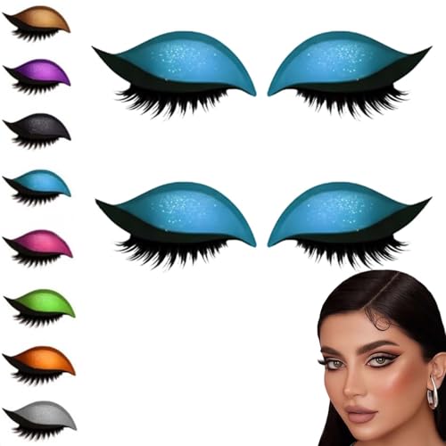 Lazy Eyeshadow Eyelash Patch, 2-In-1 Reusable Eyeshadow & Eyelash Makeup Stickers, Natural Curl, Waterproof, Long-Lasting, for All Eyeshapes (Blue) von Jeeeun