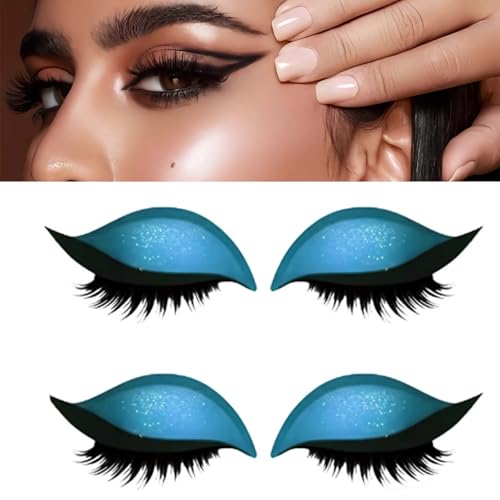 Lazy Eyeshadow Eyelash Patch, Reusable Makeup Sticker with Built-in Eyeliner, Glitter Eyeshadow & False Eyelashes (Blue) von Jeeeun