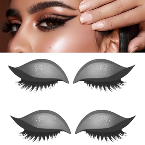 Lazy Eyeshadow Eyelash Patch, Reusable Makeup Sticker with Built-in Eyeliner, Glitter Eyeshadow & False Eyelashes (Gray) von Jeeeun