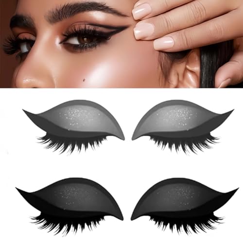 Lazy Eyeshadow Eyelash Patch, Reusable Makeup Sticker with Built-in Eyeliner, Glitter Eyeshadow & False Eyelashes (Gray+Black) von Jeeeun