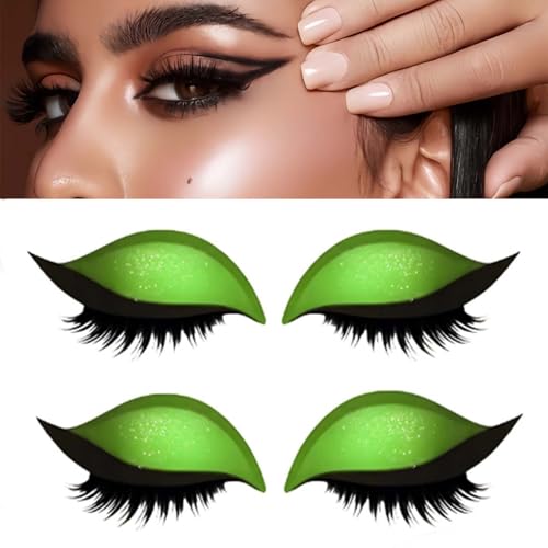 Lazy Eyeshadow Eyelash Patch, Reusable Makeup Sticker with Built-in Eyeliner, Glitter Eyeshadow & False Eyelashes (Green) von Jeeeun