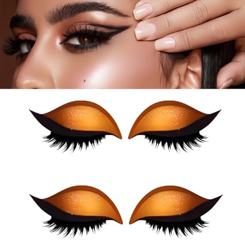 Lazy Eyeshadow Eyelash Patch, Reusable Makeup Sticker with Built-in Eyeliner, Glitter Eyeshadow & False Eyelashes (Orange) von Jeeeun