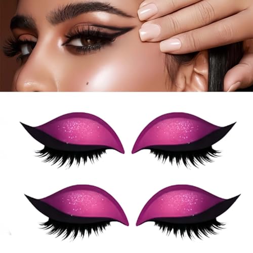 Lazy Eyeshadow Eyelash Patch, Reusable Makeup Sticker with Built-in Eyeliner, Glitter Eyeshadow & False Eyelashes (Pink) von Jeeeun