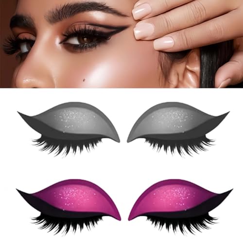 Lazy Eyeshadow Eyelash Patch, Reusable Makeup Sticker with Built-in Eyeliner, Glitter Eyeshadow & False Eyelashes (Pink+Gray) von Jeeeun