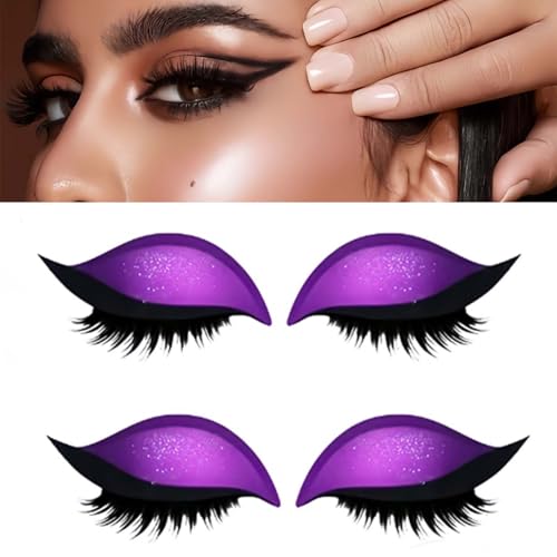 Lazy Eyeshadow Eyelash Patch, Reusable Makeup Sticker with Built-in Eyeliner, Glitter Eyeshadow & False Eyelashes (Purple) von Jeeeun