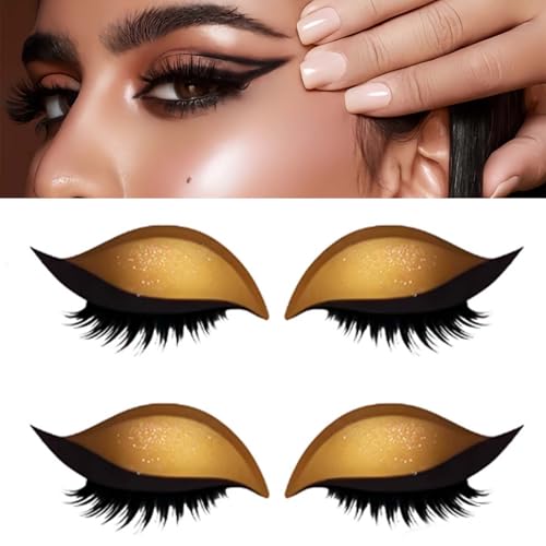 Lazy Eyeshadow Eyelash Patch, Reusable Makeup Sticker with Built-in Eyeliner, Glitter Eyeshadow & False Eyelashes (Yellow) von Jeeeun