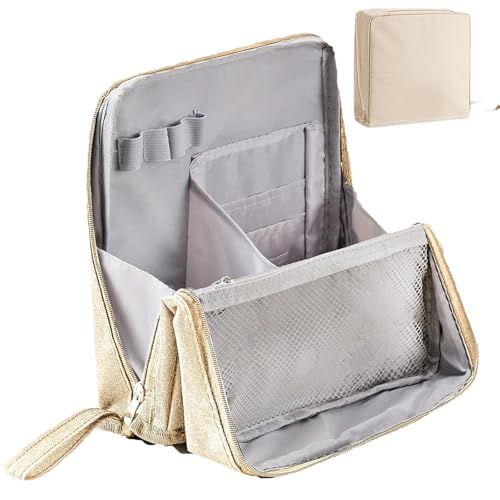 Multi-Purpose Large Capacity Oxford Cloth Standing Makeup Bag, Travel Organizer with Compartments, Portable Vanity Case for Cosmetics and Toiletries (Beige) von Jeeeun