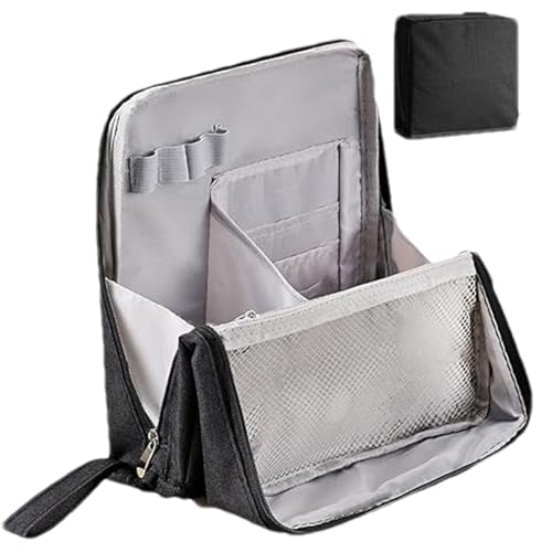 Multi-Purpose Large Capacity Oxford Cloth Standing Makeup Bag, Travel Organizer with Compartments, Portable Vanity Case for Cosmetics and Toiletries (Black) von Jeeeun