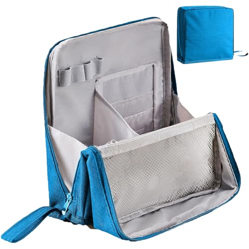 Multi-Purpose Large Capacity Oxford Cloth Standing Makeup Bag, Travel Organizer with Compartments, Portable Vanity Case for Cosmetics and Toiletries (Blue) von Jeeeun