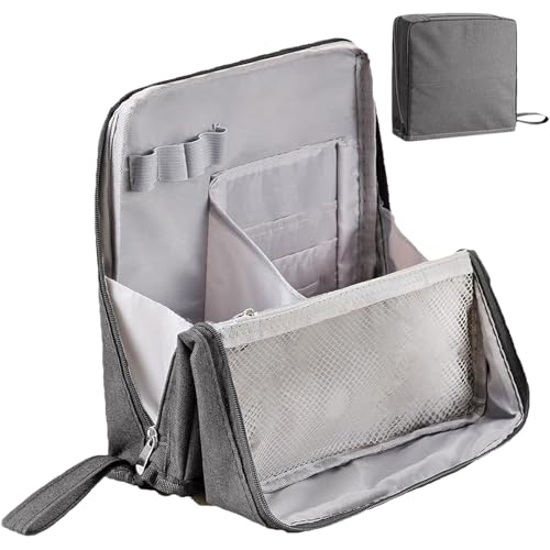 Multi-Purpose Large Capacity Oxford Cloth Standing Makeup Bag, Travel Organizer with Compartments, Portable Vanity Case for Cosmetics and Toiletries (Gray) von Jeeeun