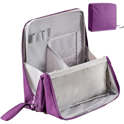 Multi-Purpose Large Capacity Oxford Cloth Standing Makeup Bag, Travel Organizer with Compartments, Portable Vanity Case for Cosmetics and Toiletries (Purple) von Jeeeun