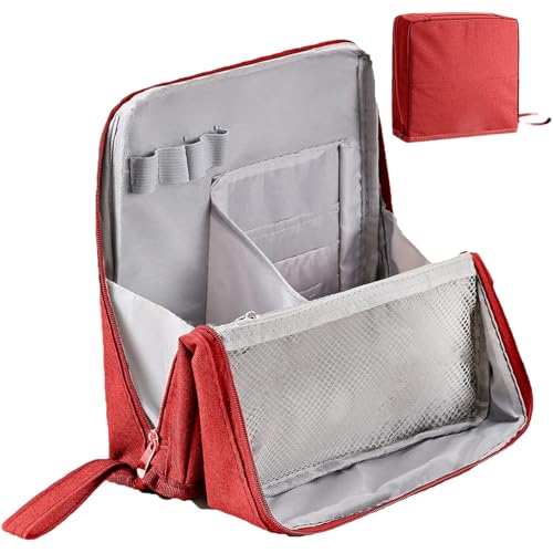 Multi-Purpose Large Capacity Oxford Cloth Standing Makeup Bag, Travel Organizer with Compartments, Portable Vanity Case for Cosmetics and Toiletries (Red) von Jeeeun