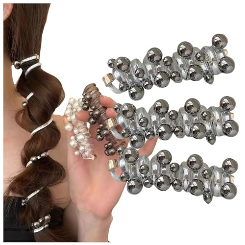 No Damage Soft Elastic Spiral Hair Ties - 3PCS Phone Cord Hair Coils, No Crease & No Pull Ponytail Holders for Women Girls, Vibrant Colors for Thick Hair (3pcs Silver) von Jeeeun