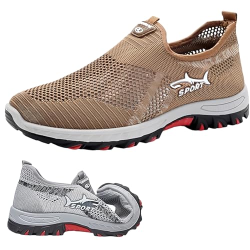 Summer Cooling Comfort Sneaker, Outdoor Breathable Walking Shoes Men's with Lightweight Slip-On for Daily Life, Sports (Brown,32 2/3) von Jeeeun