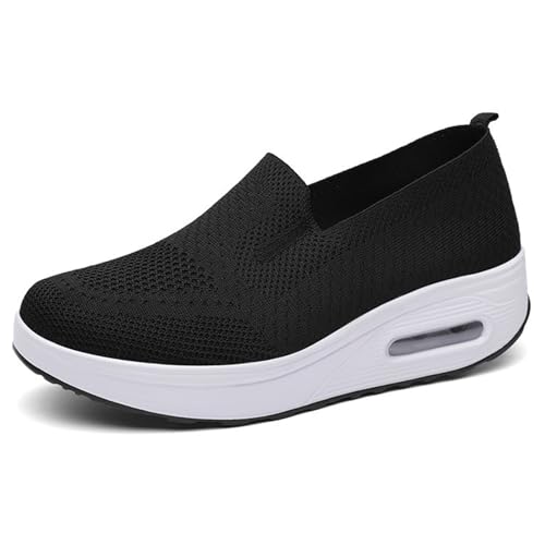 Women's Orthopedic Platform Sneakers, Air Cushion Slip On Walking Shoes (Black,36) von Jeeeun