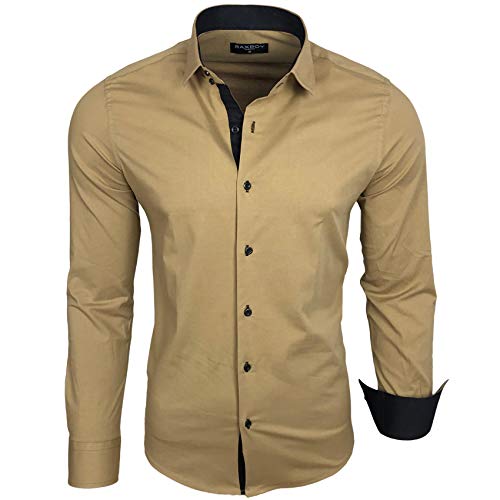 Baxboy Herren-Hemd Langarm/Business Freizeit Hochzeit/Bügelleicht/Slim-Fit/Anzug Kentkragen Hemd B-500, Farbe:Beige, Größen:3XL von Baxboy