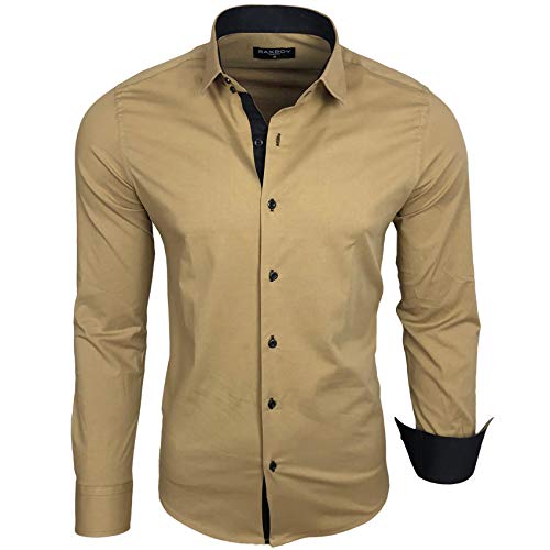 Baxboy Herren-Hemd Langarm/Business Freizeit Hochzeit/Bügelleicht/Slim-Fit/Anzug Kentkragen Hemd B-500, Farbe:Beige, Größen:3XL von Baxboy