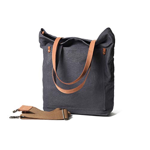 Jeelow Canvas Tote Schultertasche Handtasche Crossbody Taschen beutel für Damen & Herren mit ReiÃŸverschluss & Taschen, Grau (Mittelgrau), Small von Jeelow