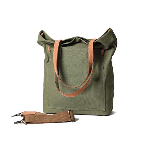 Jeelow Canvas Tote Schultertasche Handtasche Crossbody Taschen beutel für Damen & Herren mit ReiÃŸverschluss & Taschen, Grün (Mittelgrün), Small von Jeelow