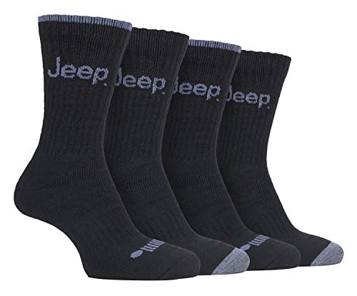 Jeep - 4er Pack Herren Trekkingsocken Wandersocken mit Gepolstert | Antiblasen Polsterung Funktionssocken | Bunt Muster Socken (39-45, Schwarz/Dunkelgrau) von Jeep