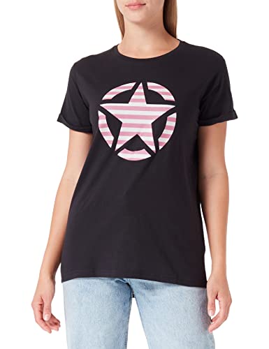 JEEP Damen J Woman Oversize Star Striped Print Turn-up Sleeve J22W T-Shirt, Black, X-Large von Jeep