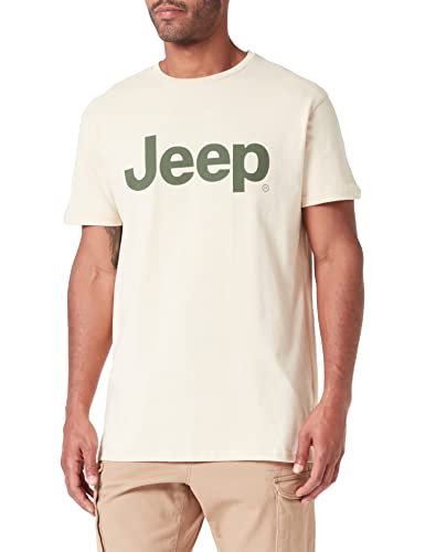 JEEP Herren J Großer Aufdruck J23S T-Shirt, Almond/Rifle Green, XXL von Jeep