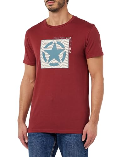 JEEP Herren J Star Framed-Pack Your Bags. Hit The Road Large Print J23w T-Shirt, Bordeaux, Medium von Jeep