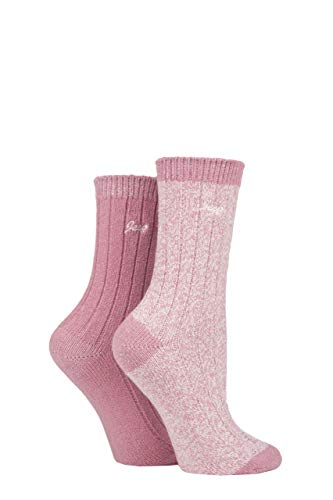 Jeep Damen Super weich Gerippt Stiefel Socken Packung 2 Rose / Sahne 37-42 von Jeep