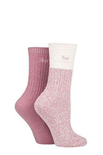 Jeep Damen Super weich Zopfmuster Stiefel Socken Packung 2 Rose/Sahne 37-42 von Jeep