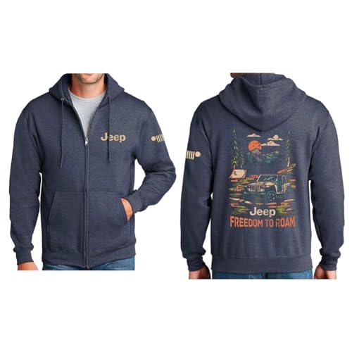 Jeep Freedom To Roam Kapuzen-Sweatshirt mit durchgehendem Reißverschluss, mittelschwer, Marineblau meliert, Heather Navy Blue, 4X-Large von Jeep