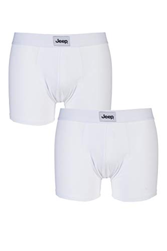 Jeep Herren 2 Pack Baumwolle Hipster Trunk Boxershorts - Weiß M von Jeep