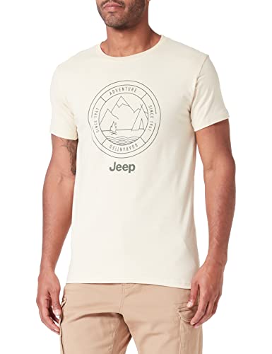 JEEP Herren J Mountains Adventure Guaranteed-Since 1941"-Großer Aufdruck J23S T-Shirt, Almond/Rifle Green, XXL von Jeep
