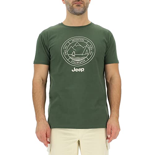 JEEP Herren J Mountains Adventure Guaranteed-Since 1941"-Großer Aufdruck J23S T-Shirt, Rifle Green/Almond, Small von Jeep