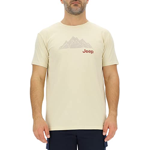 JEEP Herren J Mountains-Großer Aufdruck J23S T-Shirt, Almond/Red Ochre, Medium von Jeep