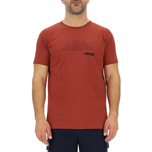 JEEP Herren J Mountains-Großer Aufdruck J23S T-Shirt, Red Ochre/Black, Medium von Jeep