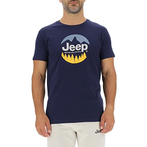 JEEP Herren J Venture into The Willd-Mountain Scenery Print J22W T-Shirt, Deep Blue, Small von Jeep